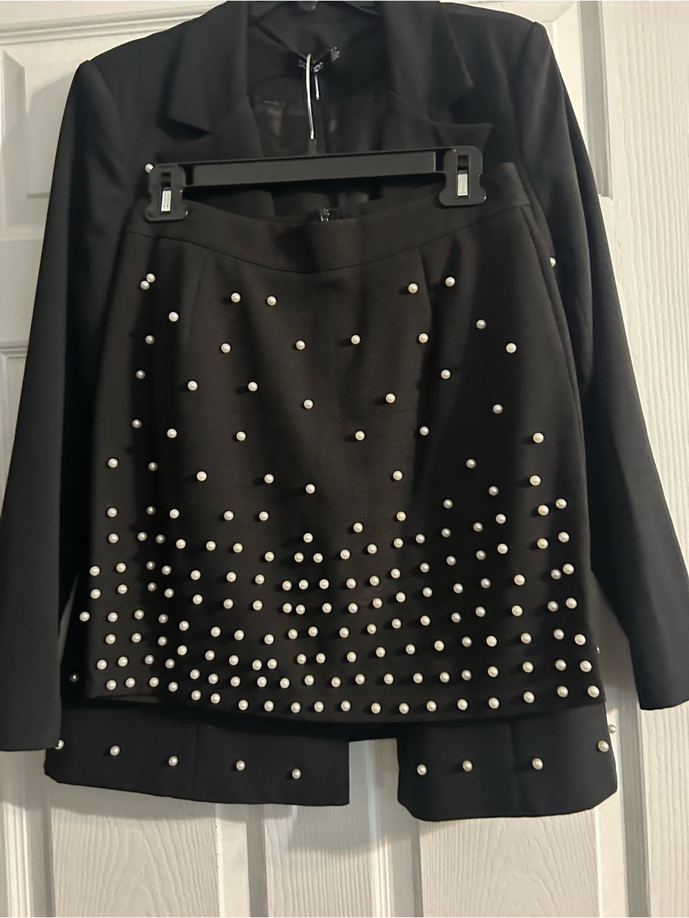 Pearl-Stud Blazer/Skirt Set